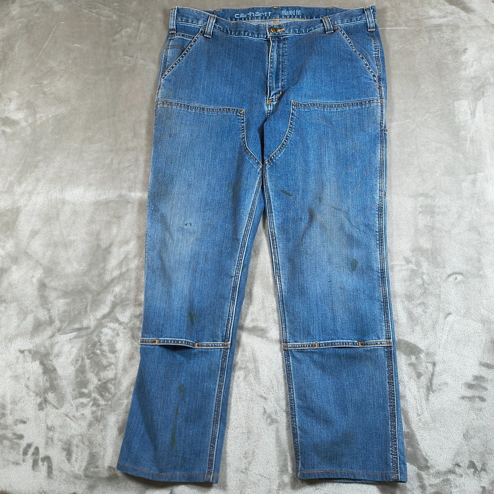 Carhartt Jeans Men 37x28.5 Relaxed Fit Double Knee Straight Rugged Flex Distress